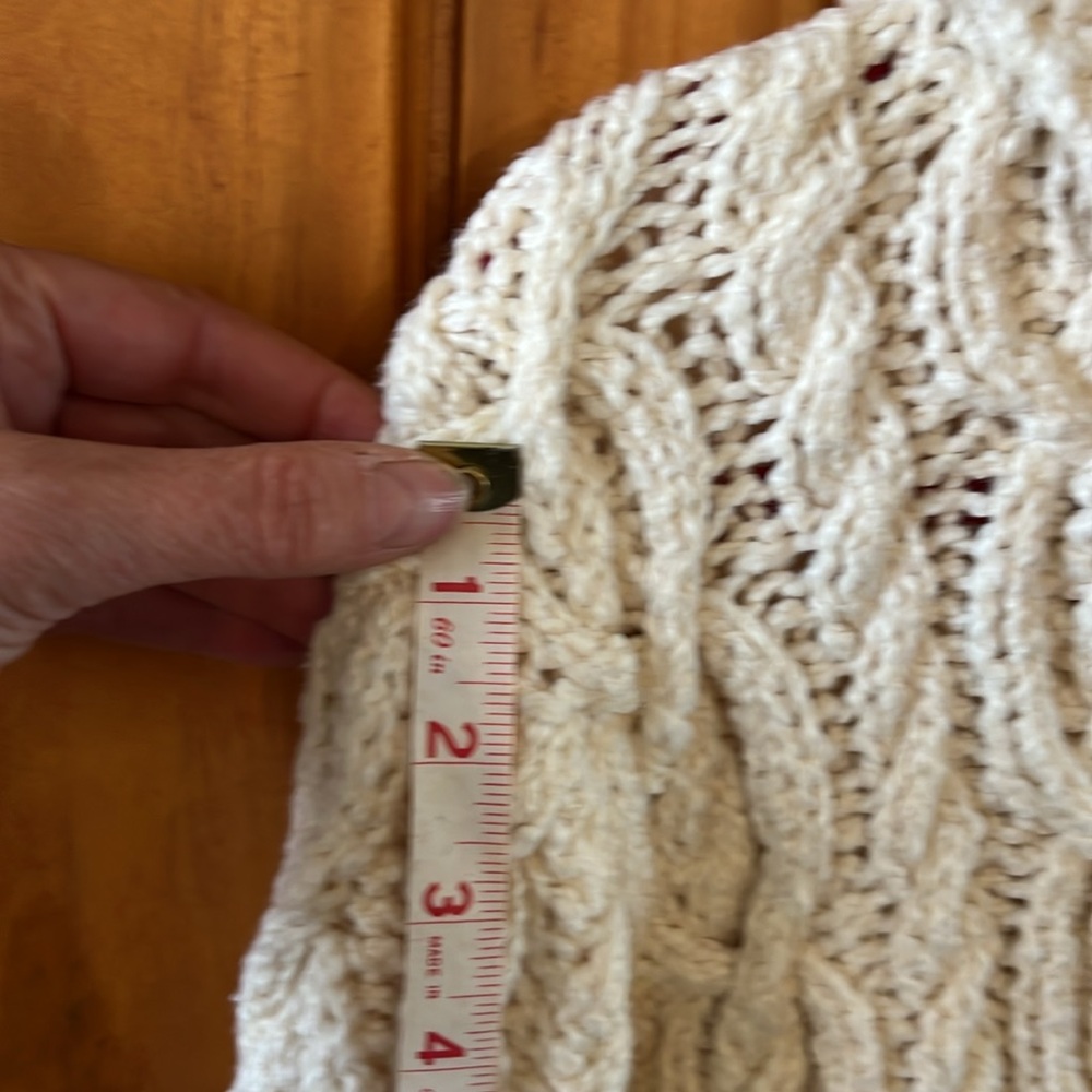 Indigenous One Wear cream off white cable knit sweater with hood. - Picture 12 of 16